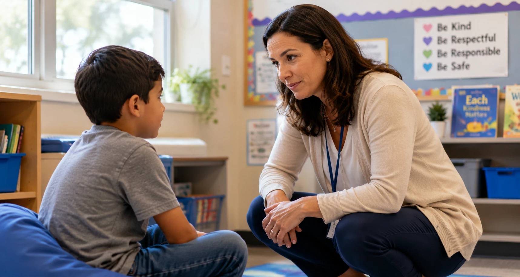 Adult listening attentively to a child sharing feelings