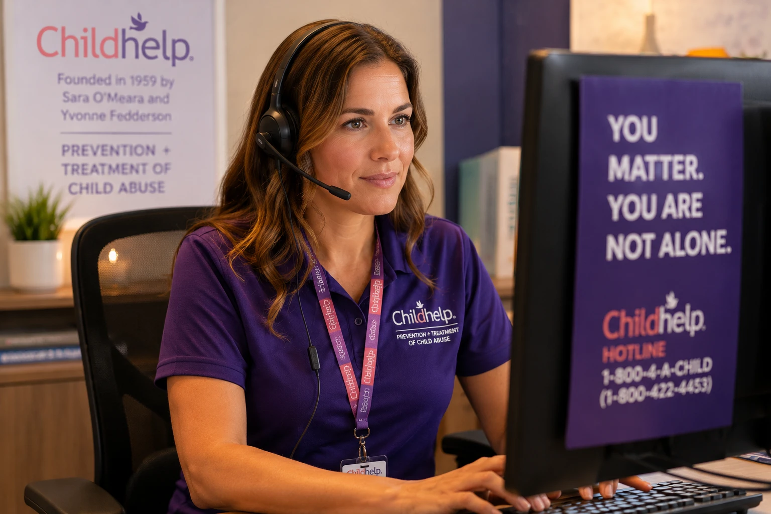 Childhelp counselor answering the National Child Abuse Hotline